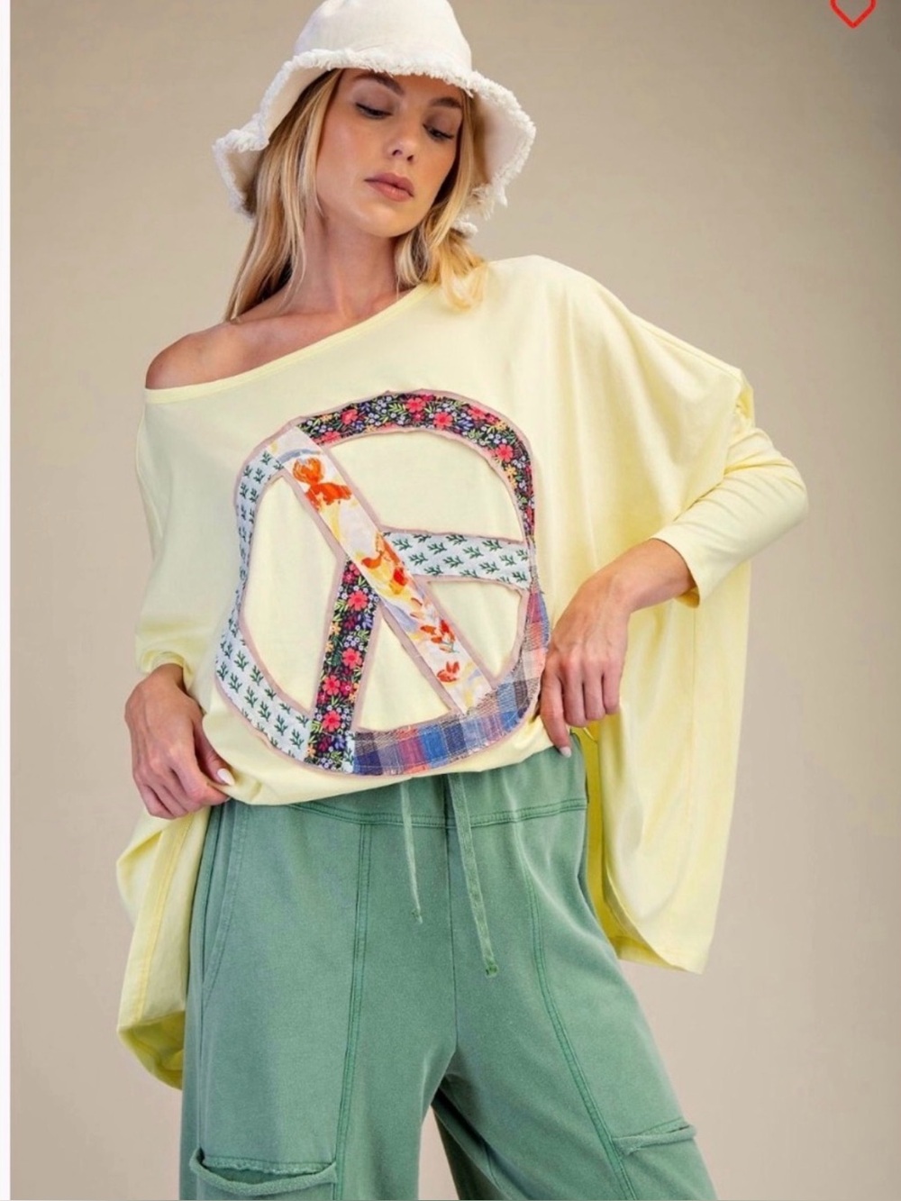 NWT EASEL Peace Sign Patchwork Oversized Tunic Top - Picture 3 of 3